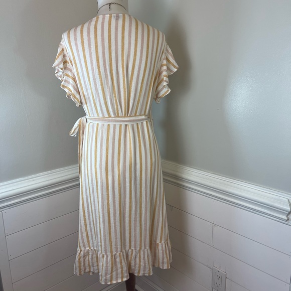 Rails Brigitte Amber & Light Rose Linen Blend Striped Wrap Dress L FREE SHIP - Picture 3 of 5